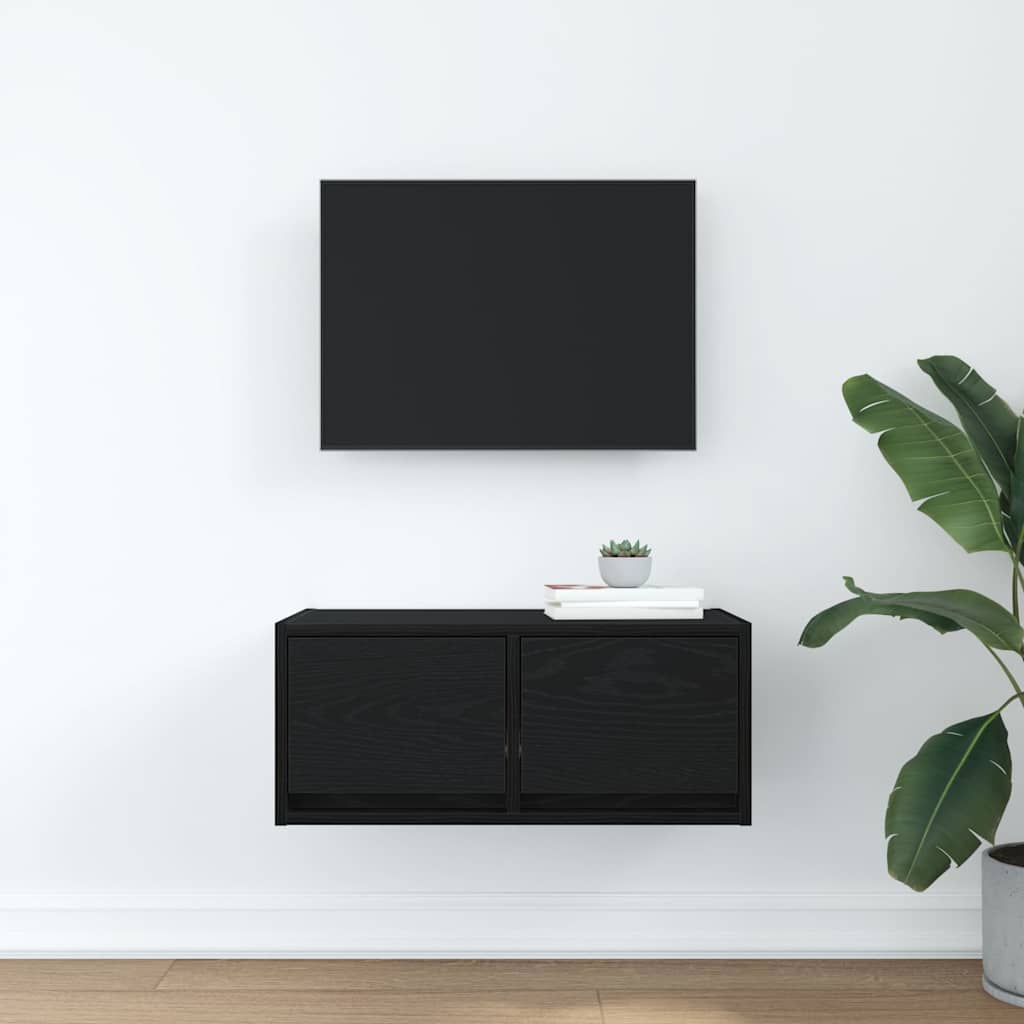 Meuble TV aspect chêne noir 60x31x25,5 cm matériau à base de bois