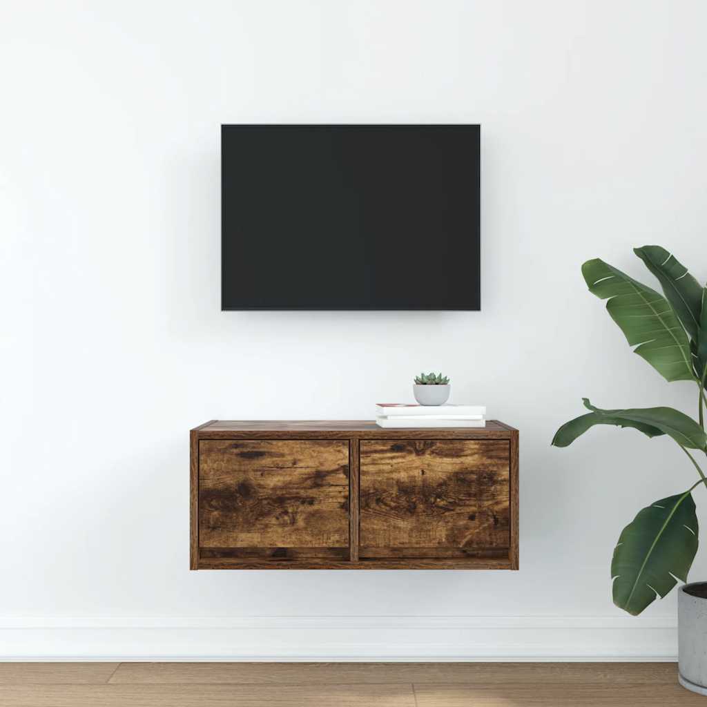Meuble TV en chêne fumé 60x31x25,5 cm, matériau à base de bois