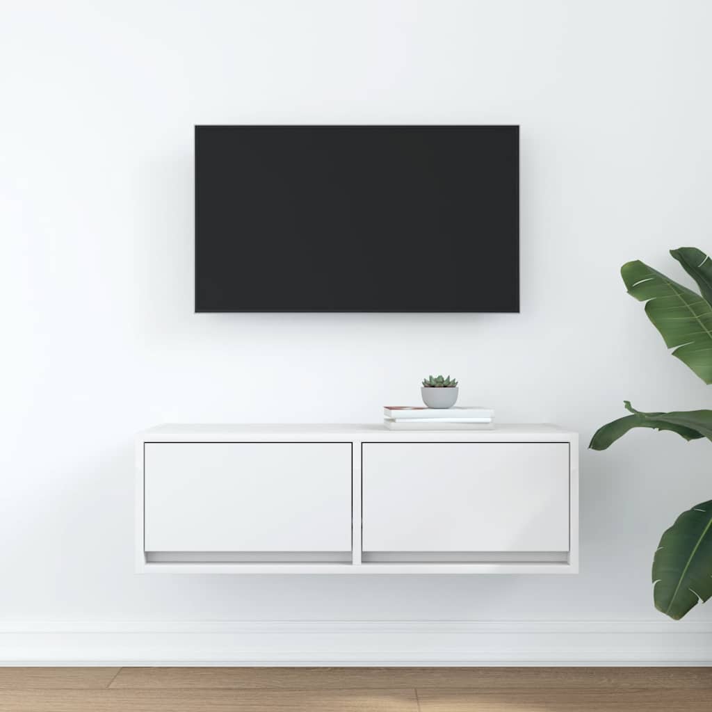 Meuble TV blanc 80x31x25,5 cm en matériau à base de bois