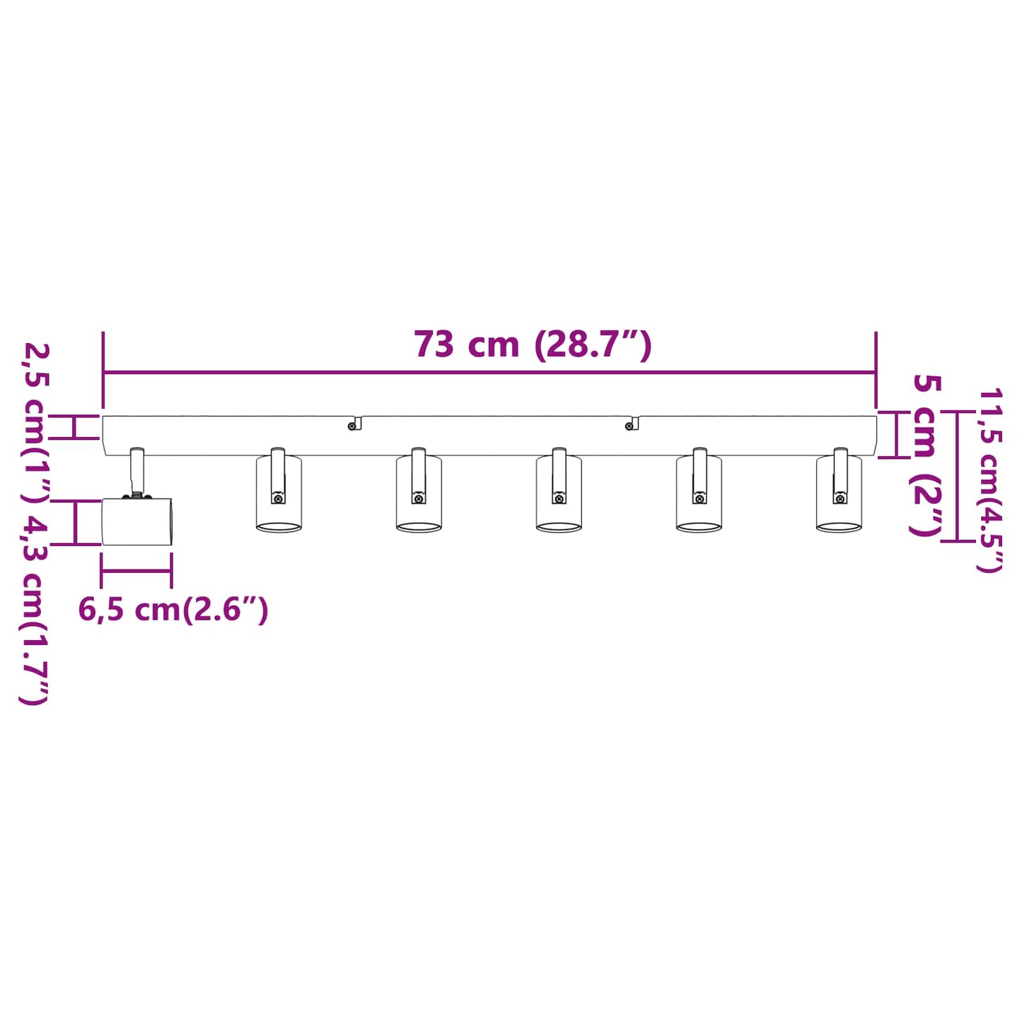 Deckenstrahler mit Strahlern Schwarz 73 x 6,5 x 11,5 cm Metall