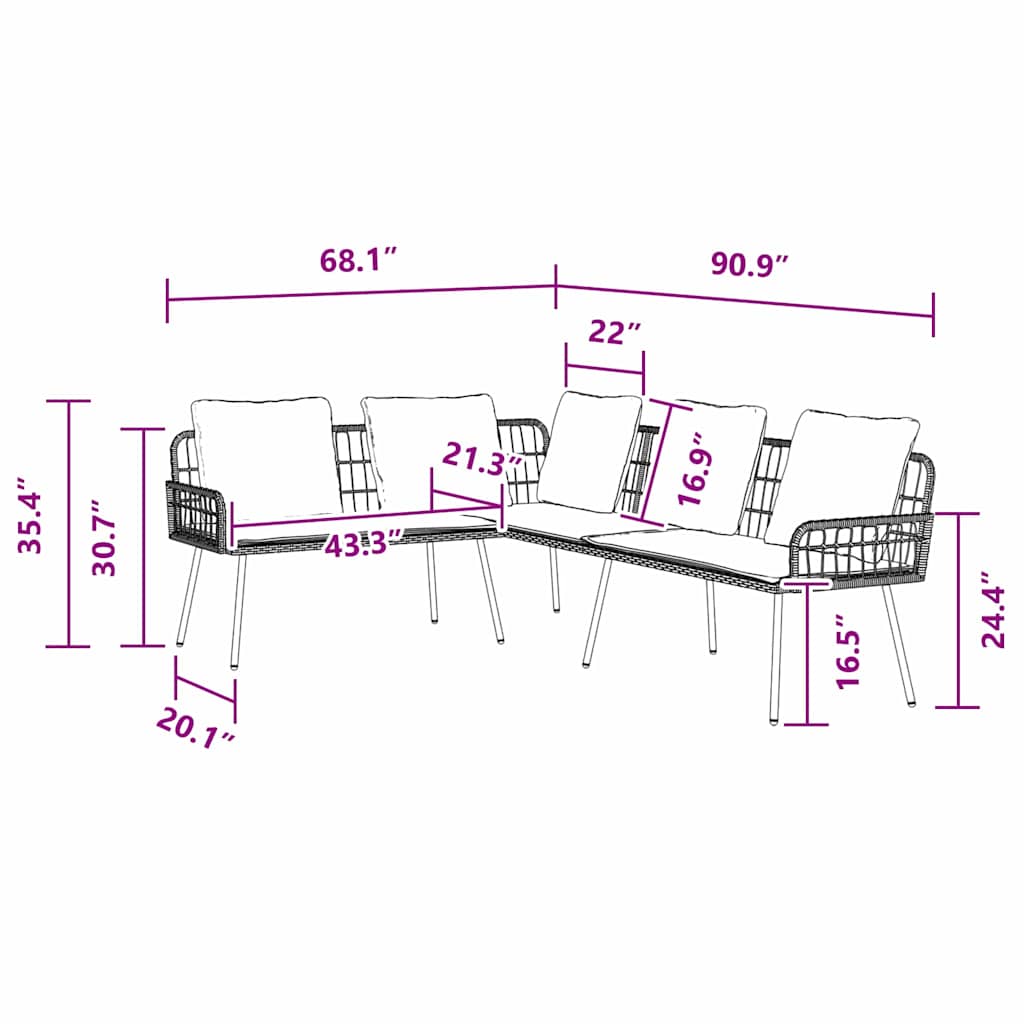 Sofa mit Kissen Braun 61.5 x 123 x 82cm Metall