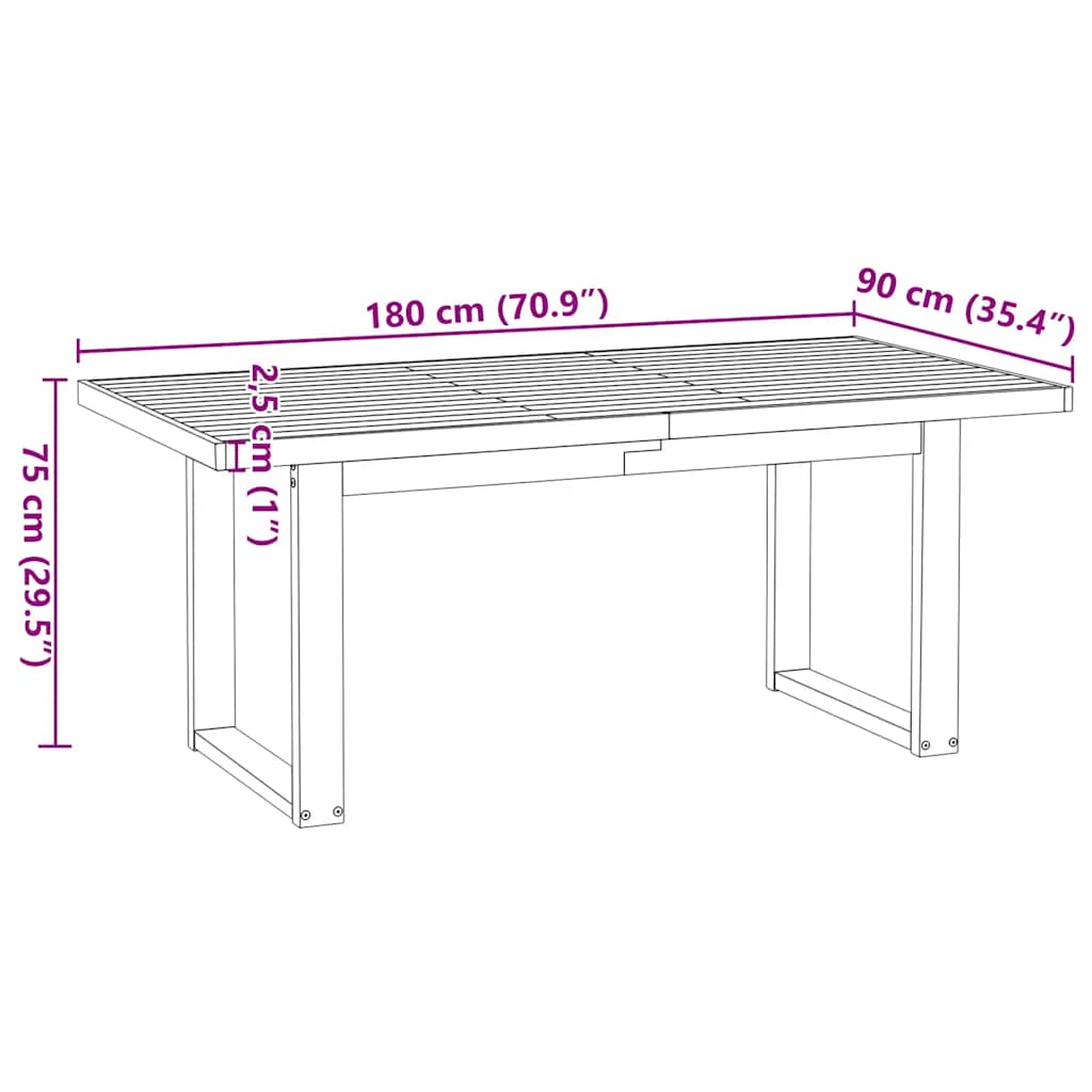 Table à manger NOAIN pieds en U 180x90x75 cm bois de pin massif