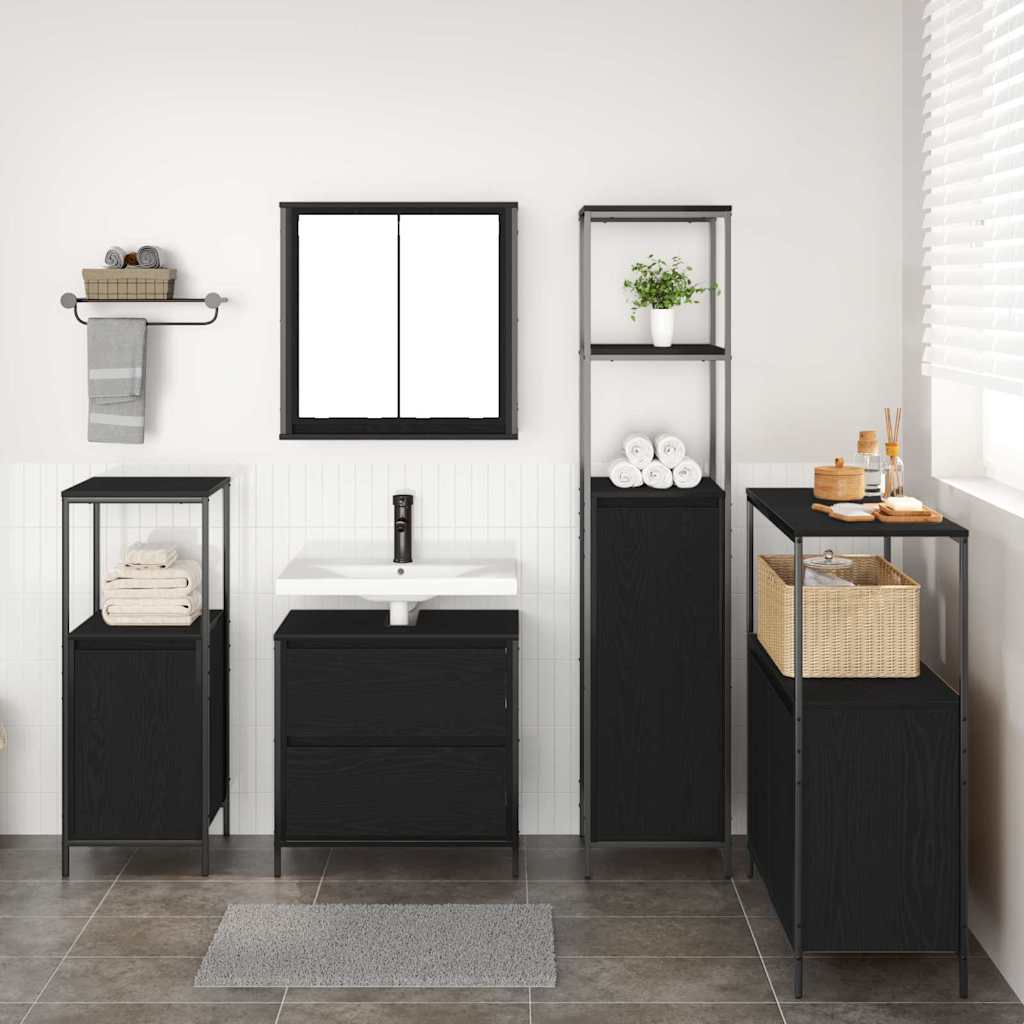 Badezimmermöbel Set mit Regal 5 pcs Schwarz 76,5 x 35 x 95 cm