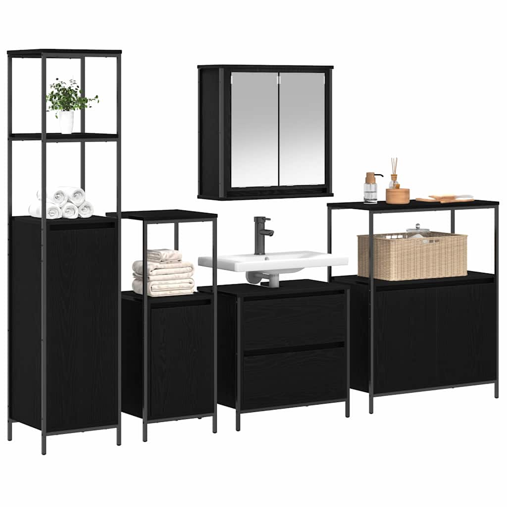 Badezimmermöbel Set mit Regal 5 pcs Schwarz 76,5 x 35 x 95 cm