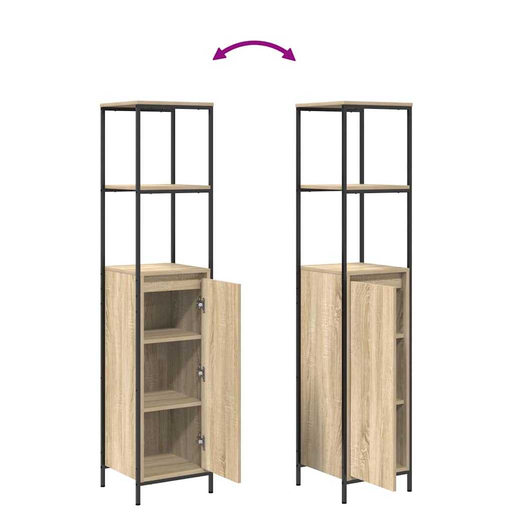 Badezimmermöbel Set mit Regal 3 pcs Sonoma-Eiche und Schwarz