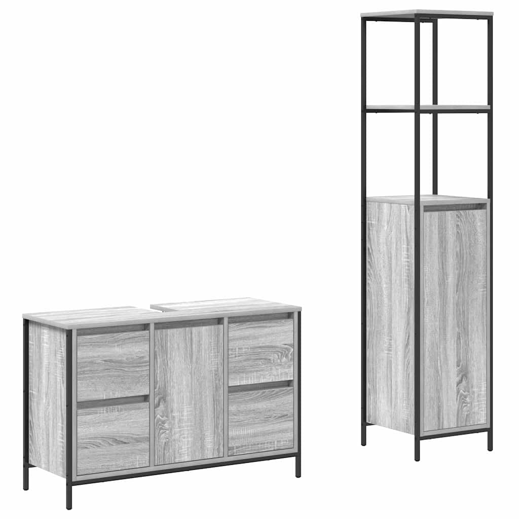 Badezimmermöbel Set mit Regal 2 pcs Grau Sonoma und Schwarz