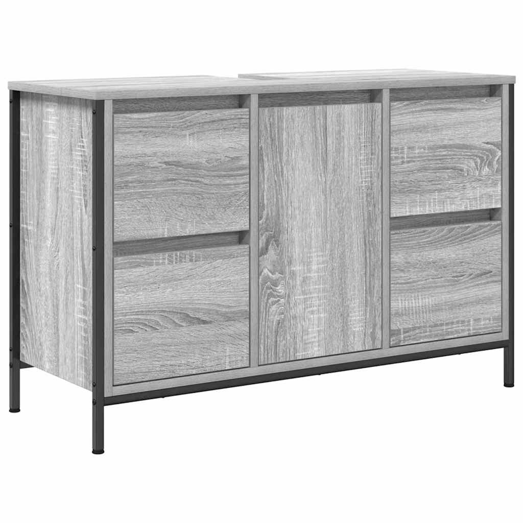 Badezimmermöbel Set mit Regal 2 pcs Grau Sonoma und Schwarz