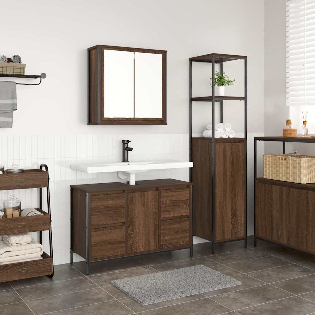 Badezimmermöbel Set mit Regal 2 pcs Braun Eiche und Schwarz
