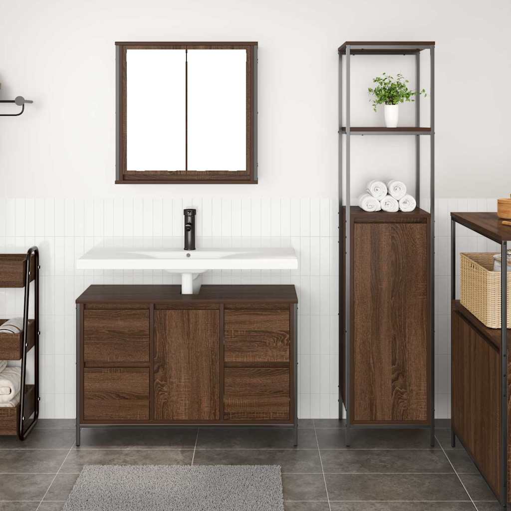 Badezimmermöbel Set mit Regal 2 pcs Braun Eiche und Schwarz