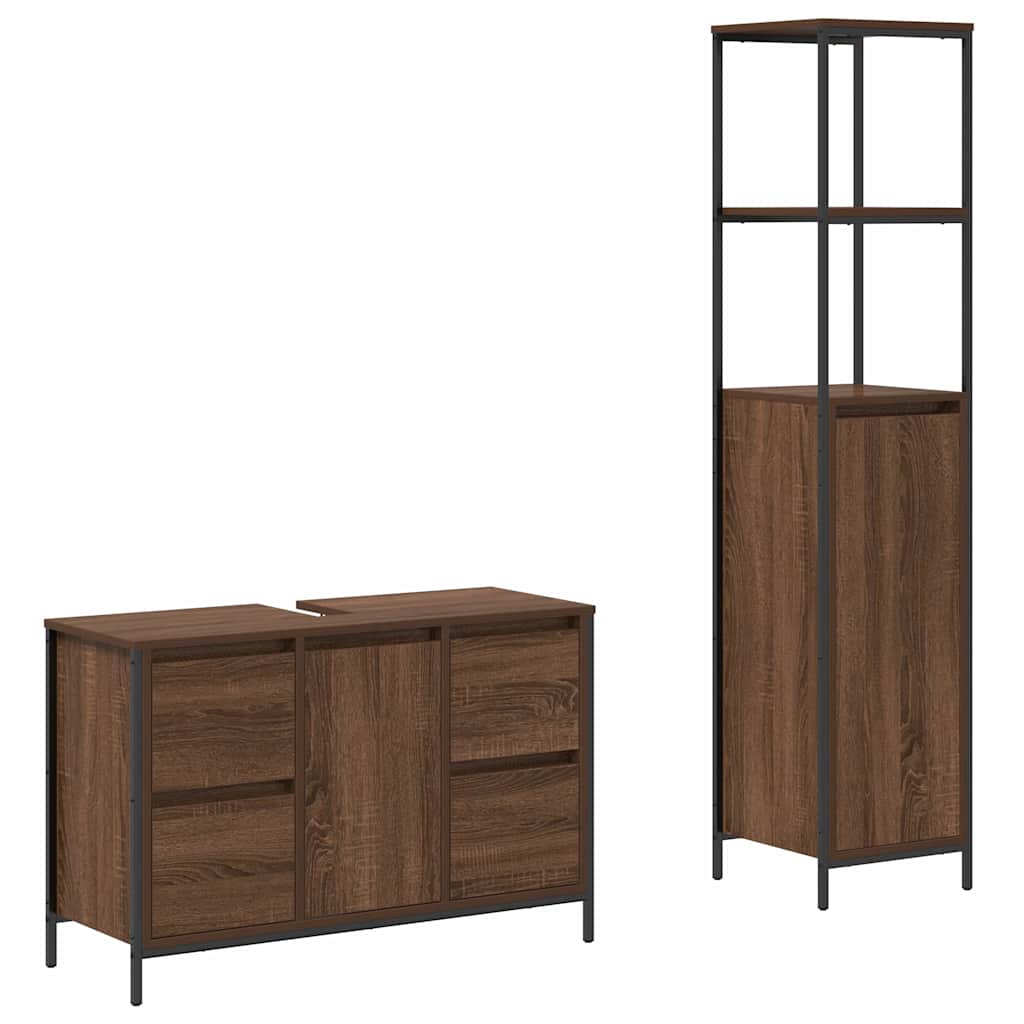 Badezimmermöbel Set mit Regal 2 pcs Braun Eiche und Schwarz