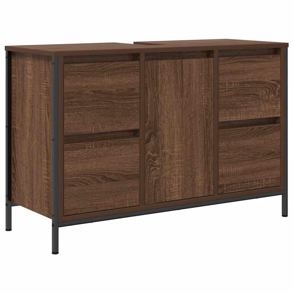 Badezimmermöbel Set mit Regal 2 pcs Braun Eiche und Schwarz