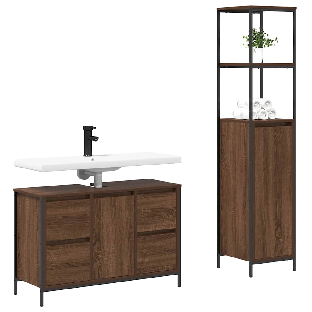Badezimmermöbel Set mit Regal 2 pcs Braun Eiche und Schwarz