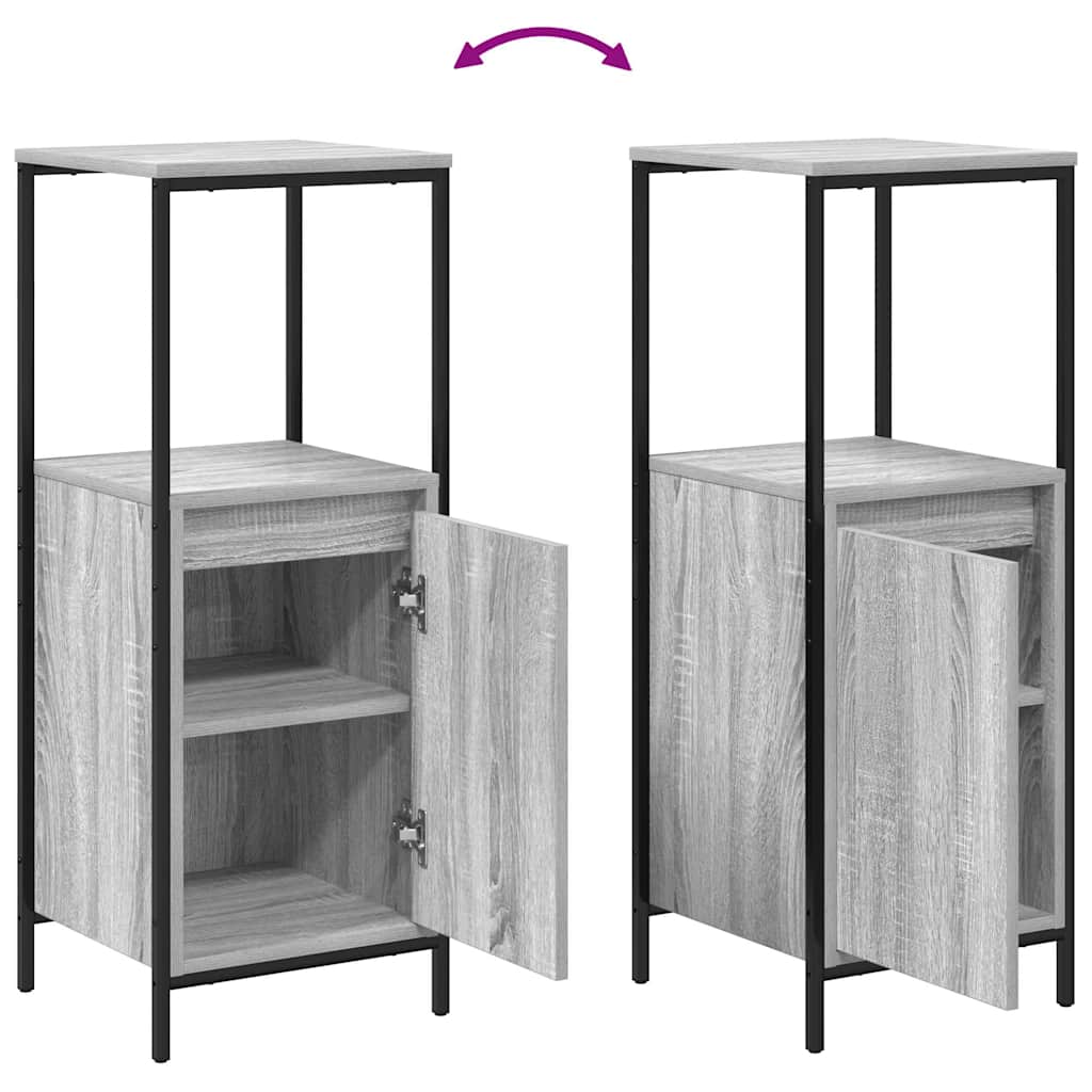 Badezimmermöbel Set mit Regal 3 pcs Grau Sonoma und Schwarz