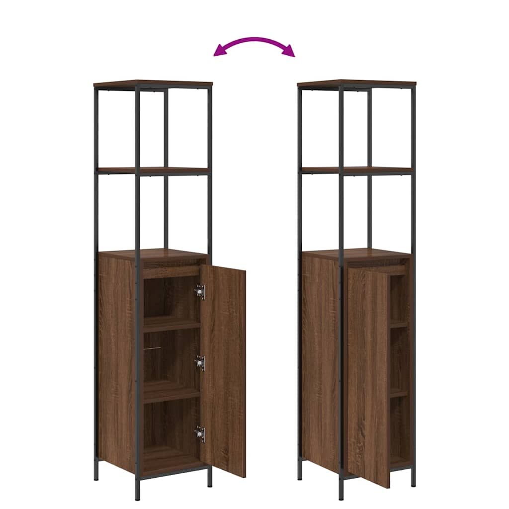 Badezimmermöbel Set mit Regal 2 pcs Braun Eiche und Schwarz