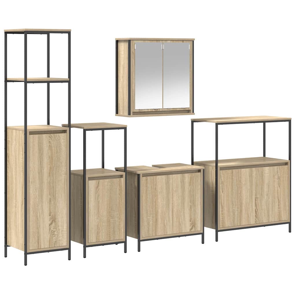 Badezimmermöbel Set mit Regal 5 pcs Sonoma-Eiche und Schwarz
