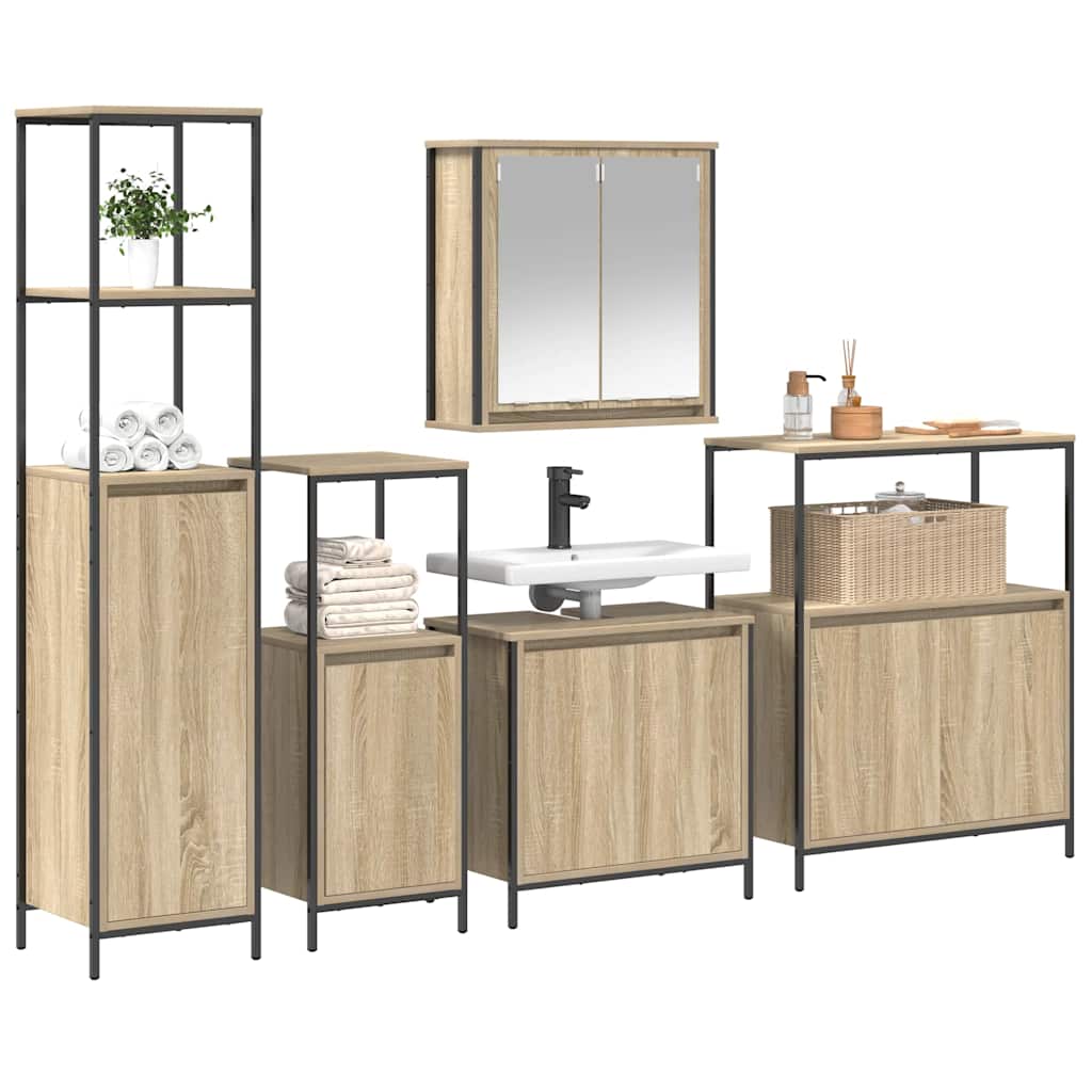 Badezimmermöbel Set mit Regal 5 pcs Sonoma-Eiche und Schwarz