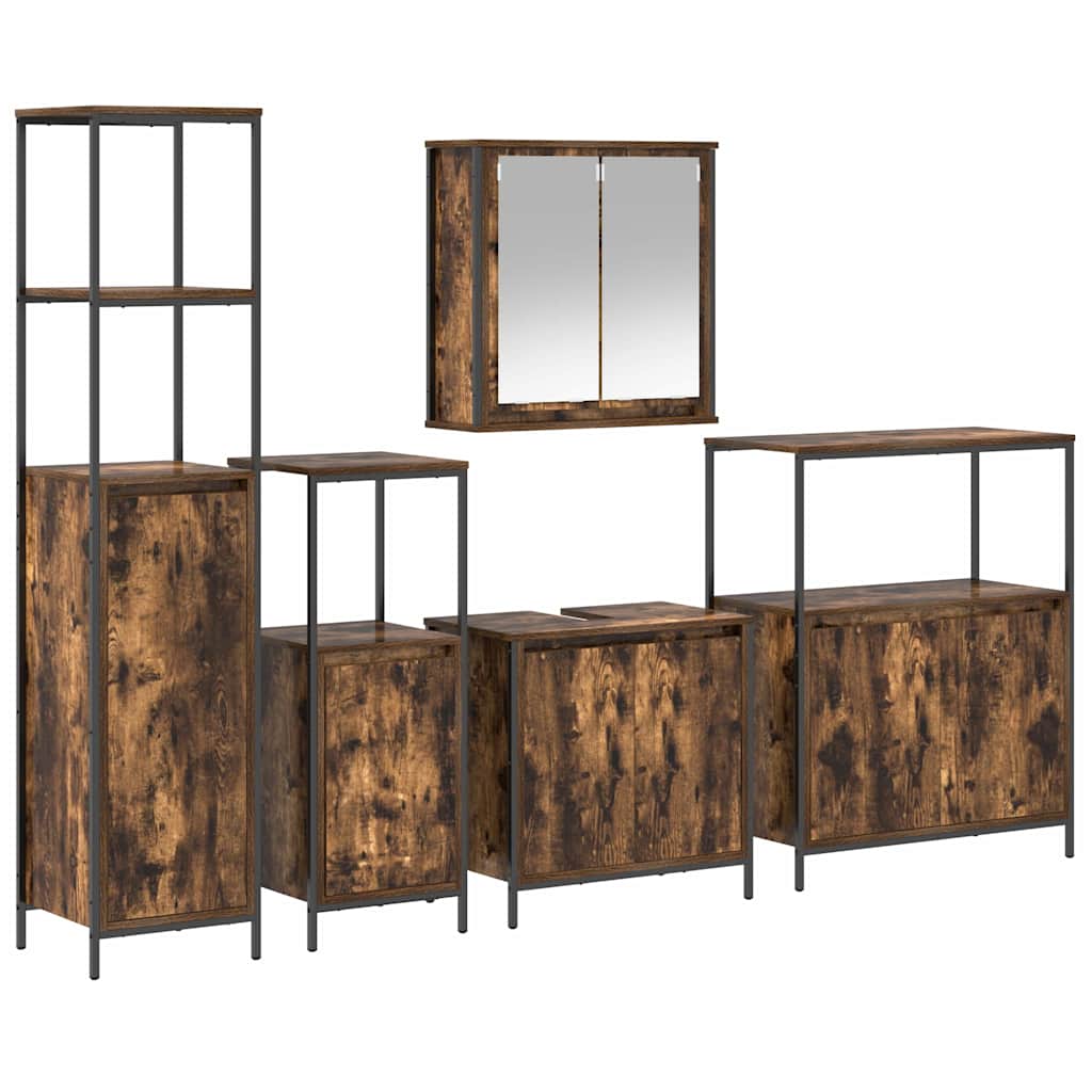 Badezimmermöbel Set mit Regal 5 pcs Rauchesche und Schwarz