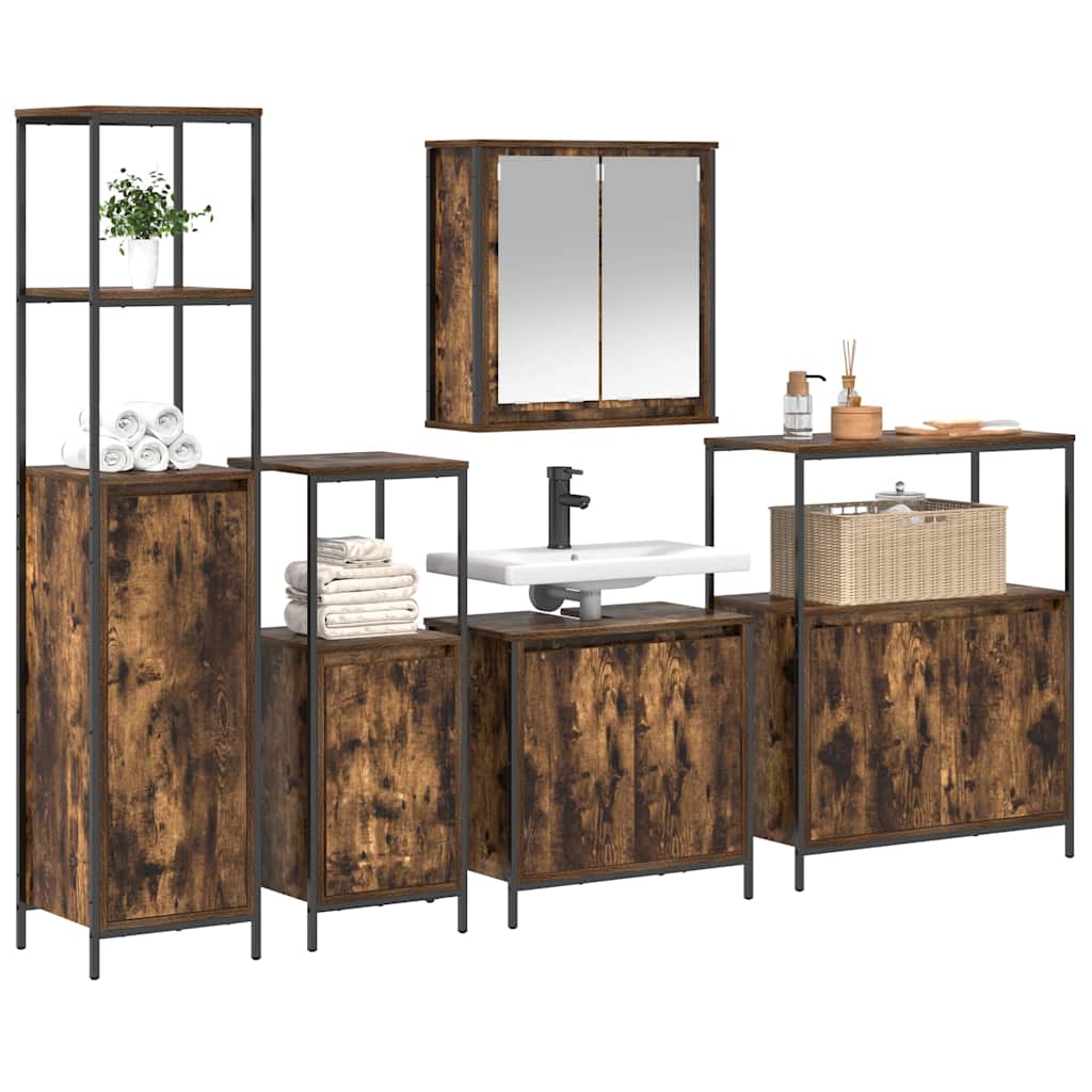 Badezimmermöbel Set mit Regal 5 pcs Rauchesche und Schwarz