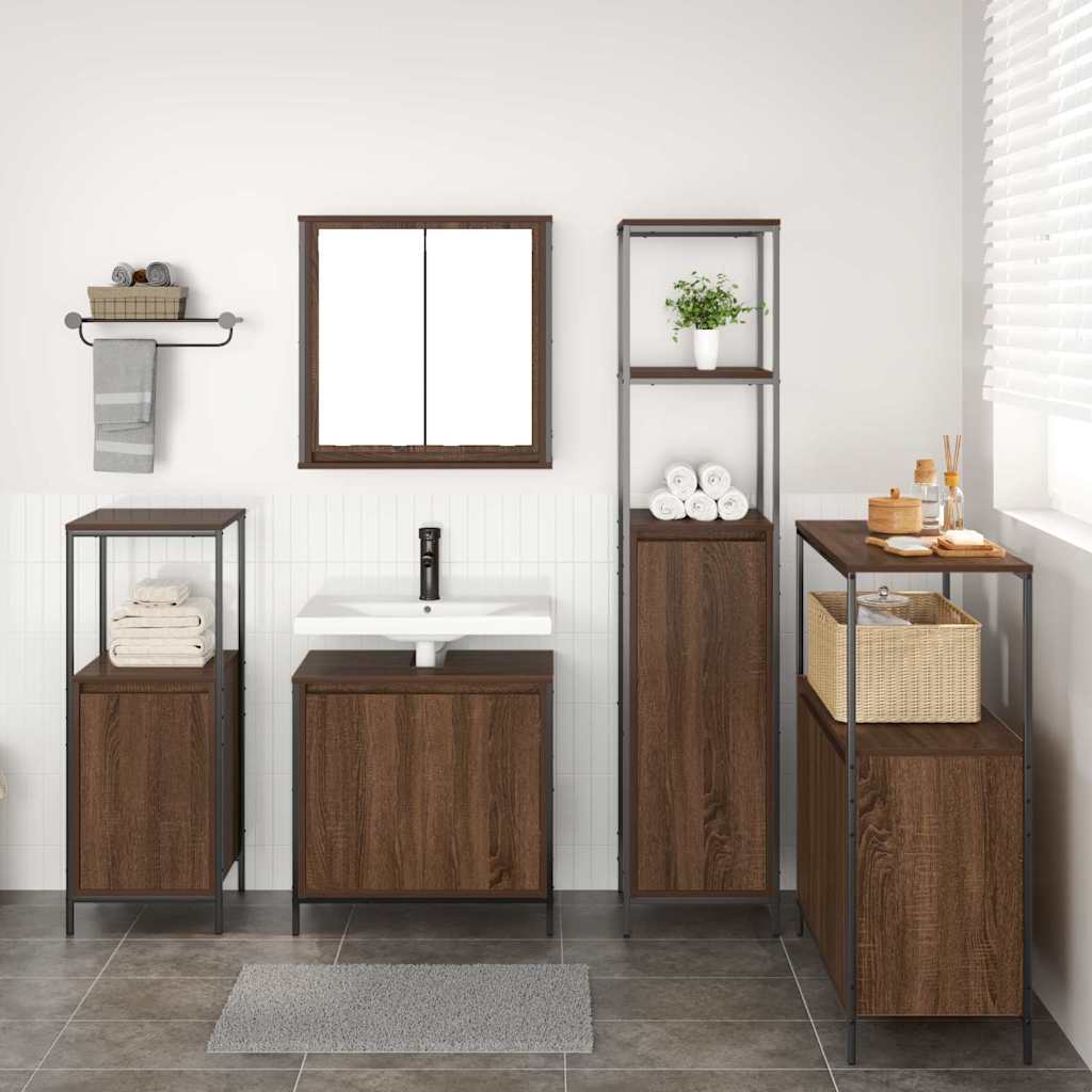 Badezimmermöbel Set mit Regal 5 pcs Braun Eiche und Schwarz