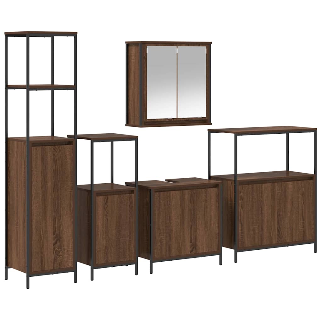 Badezimmermöbel Set mit Regal 5 pcs Braun Eiche und Schwarz