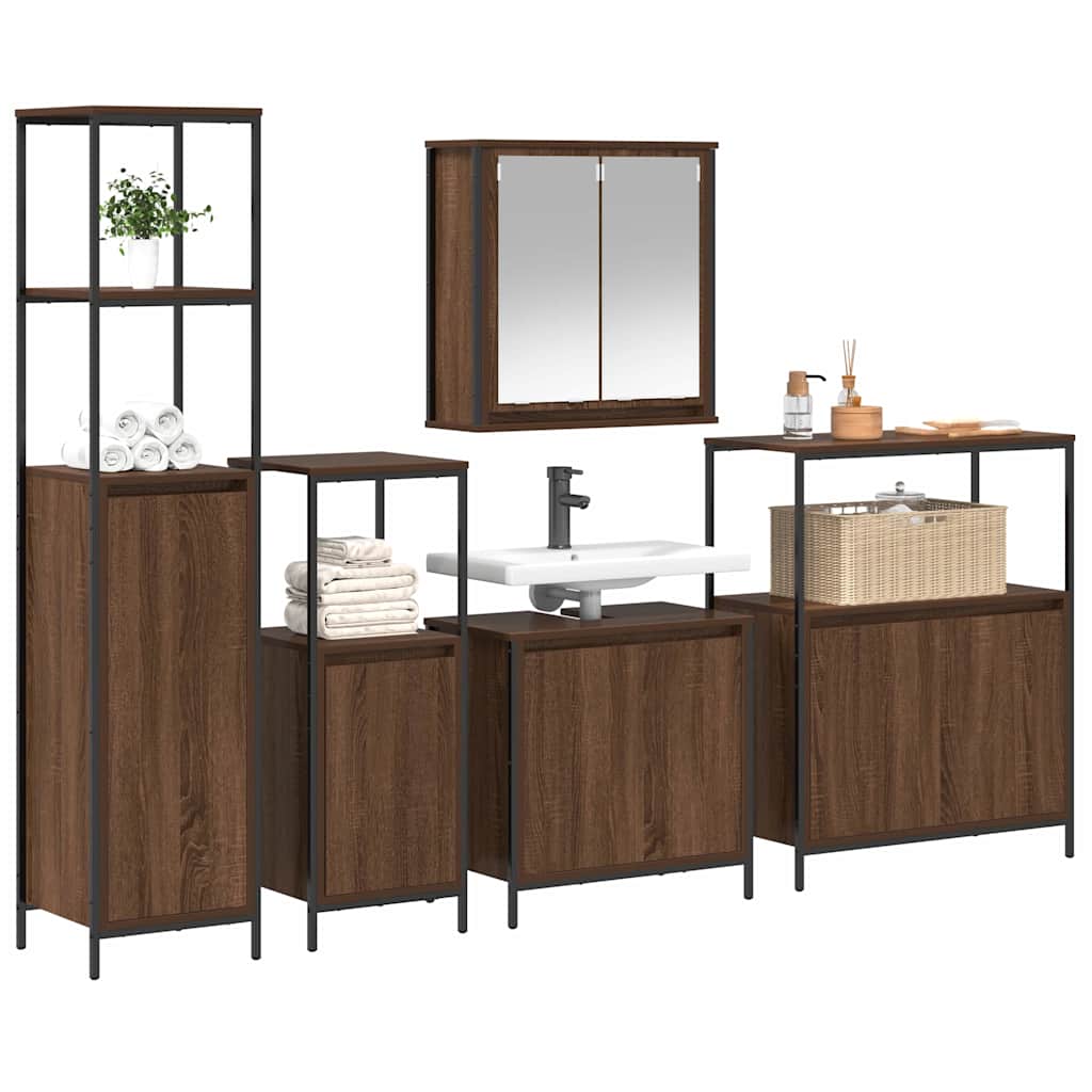 Badezimmermöbel Set mit Regal 5 pcs Braun Eiche und Schwarz
