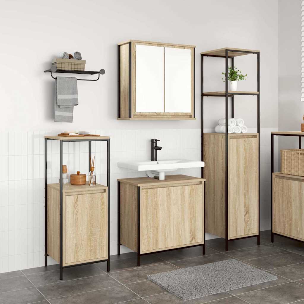 Badezimmermöbel Set mit Regal 3 pcs Sonoma-Eiche und Schwarz