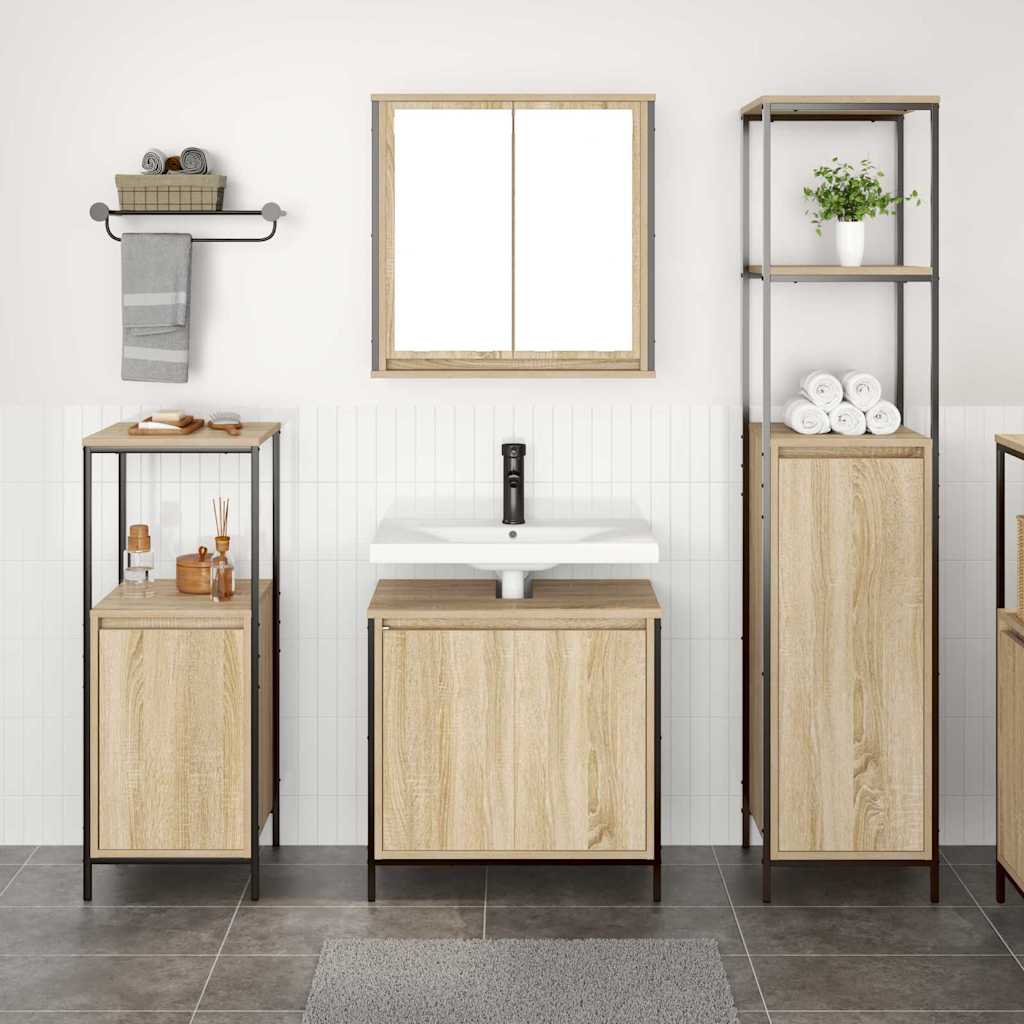 Badezimmermöbel Set mit Regal 3 pcs Sonoma-Eiche und Schwarz