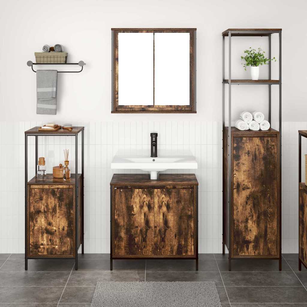 Badezimmermöbel Set mit Regal 3 pcs Rauchesche und Schwarz