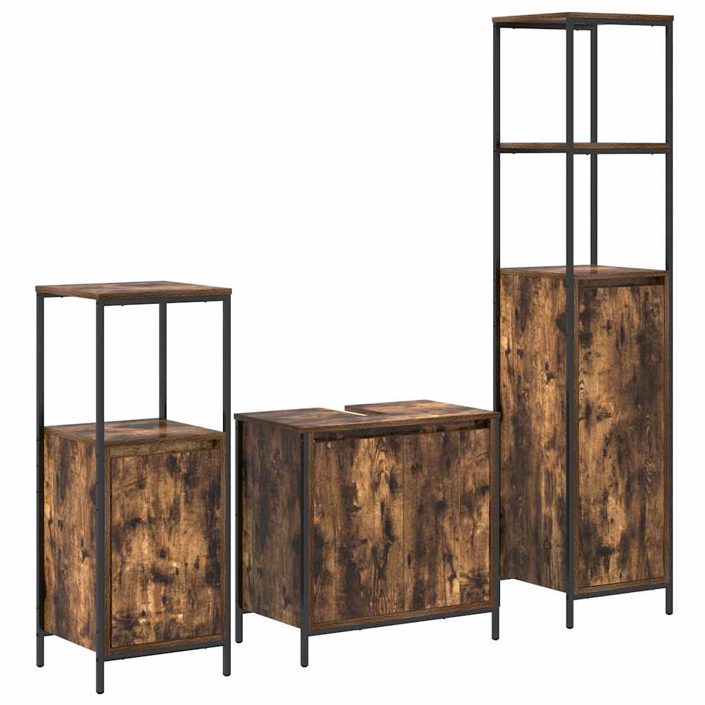 Badezimmermöbel Set mit Regal 3 pcs Rauchesche und Schwarz