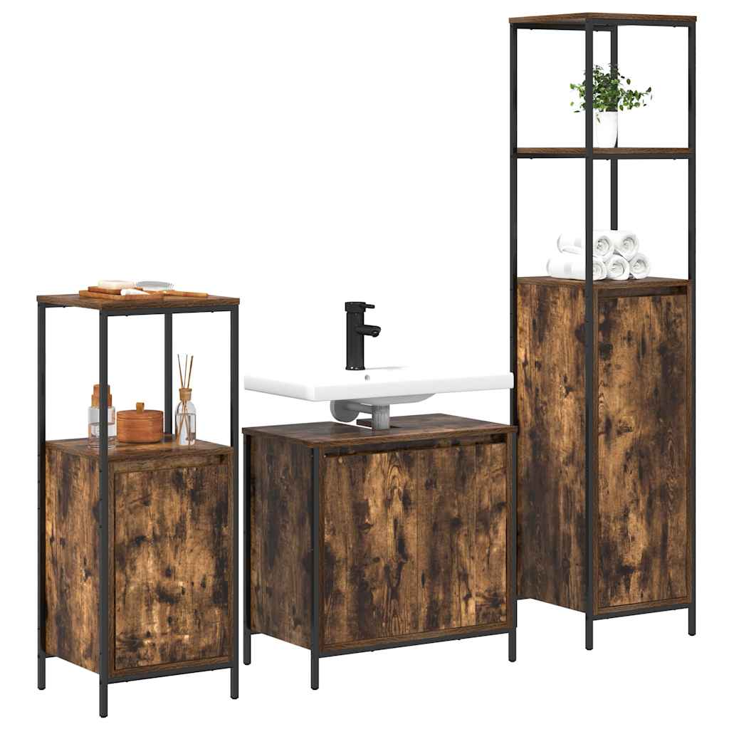 Badezimmermöbel Set mit Regal 3 pcs Rauchesche und Schwarz