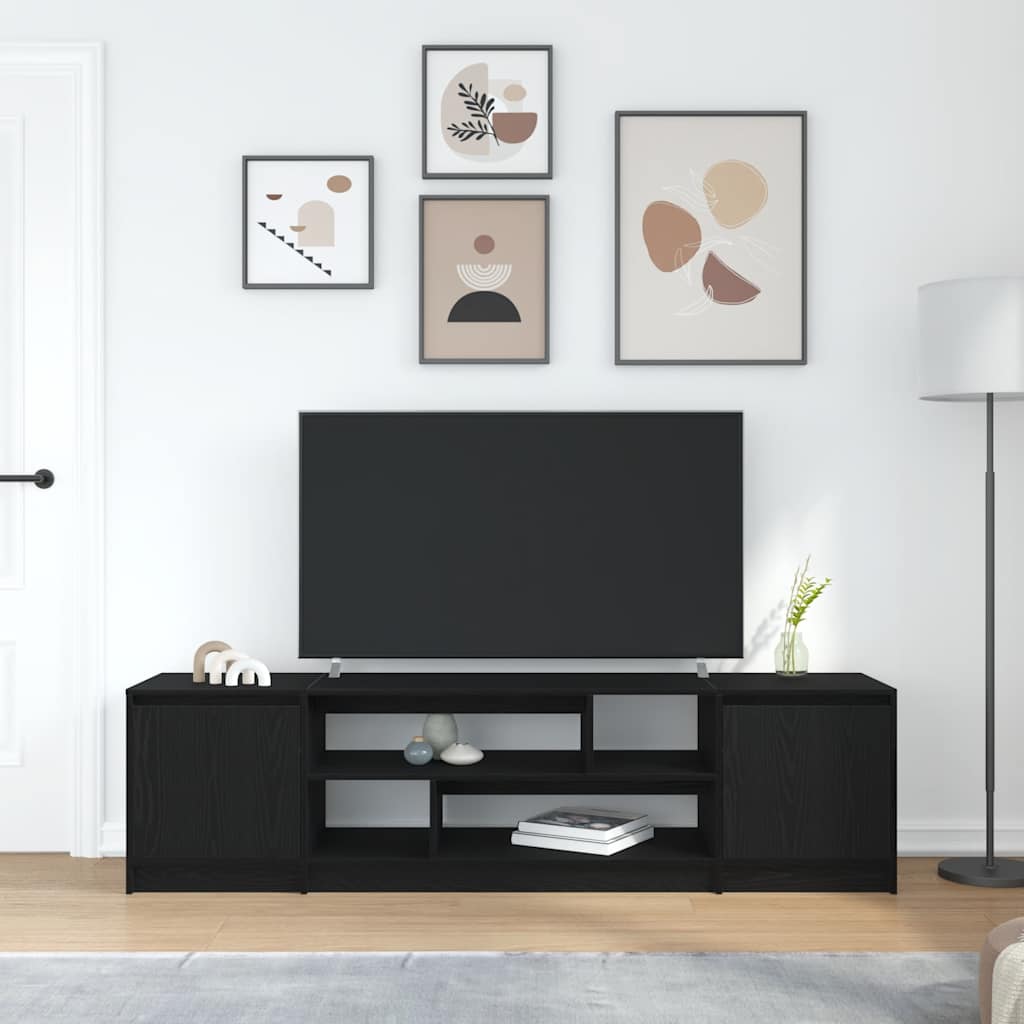 Meuble TV aspect chêne noir 188,5x41x50 cm matériau à base de bois