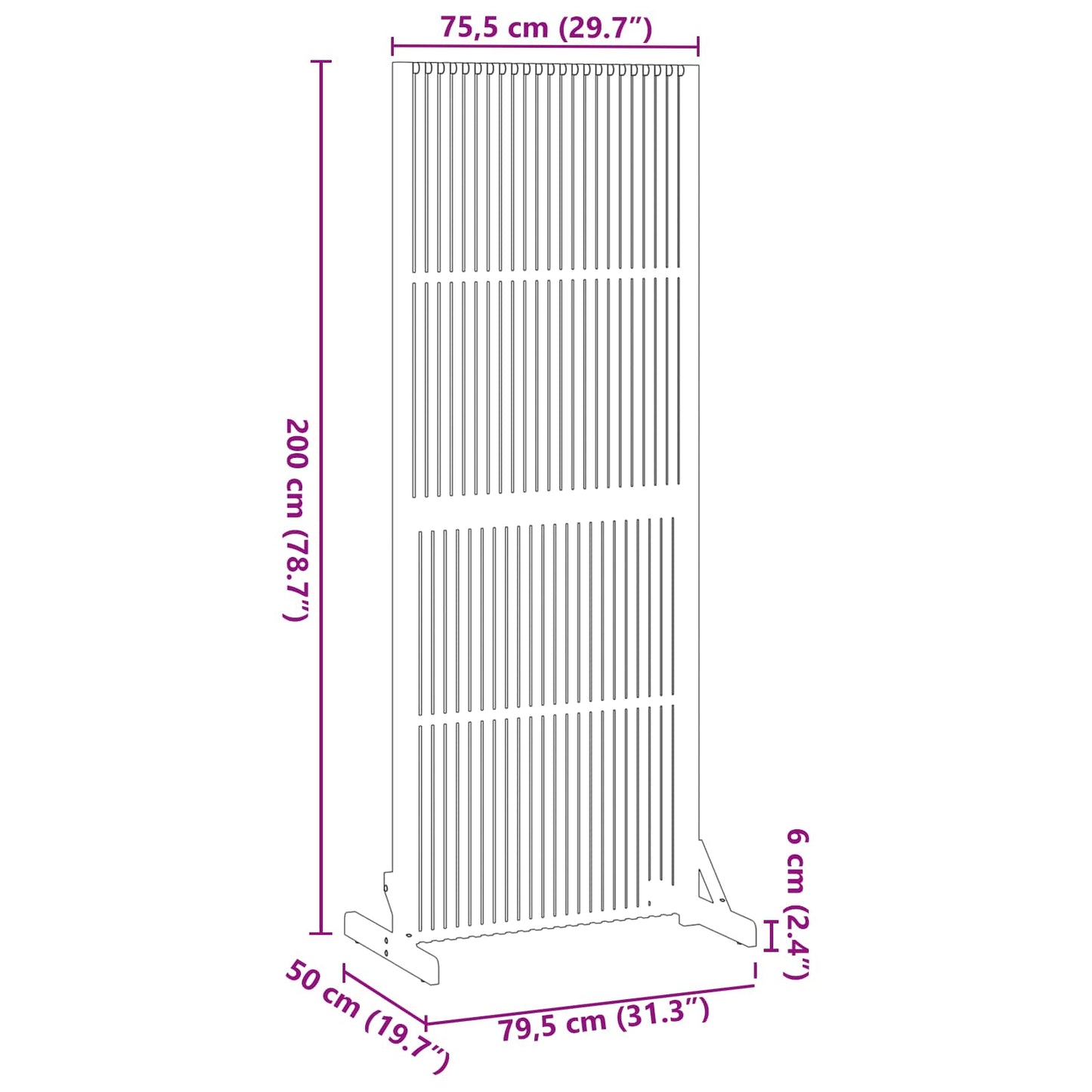 Sichtschutz Braun 79,5 x 50 x 200 cm Massivholz Akazie