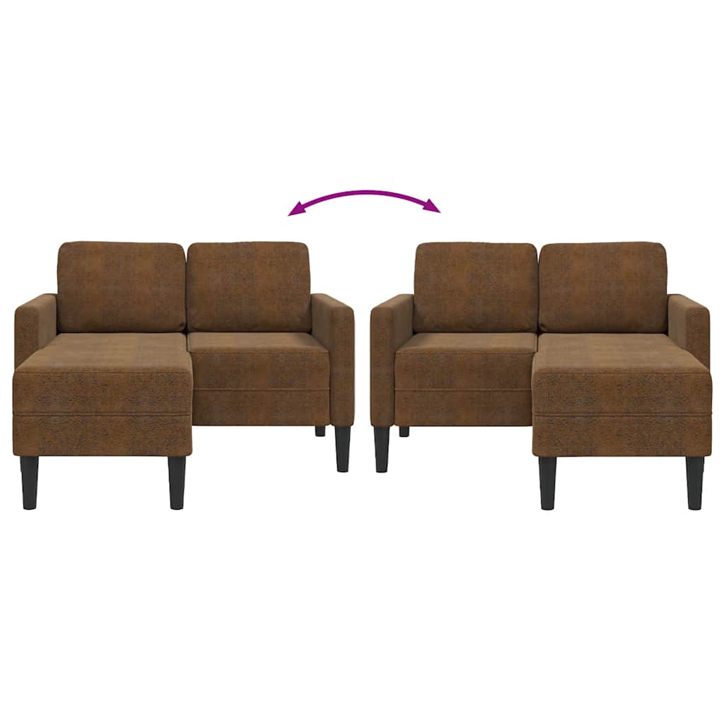 Canapé 2 places avec méridienne en L marron 125 cm simili cuir