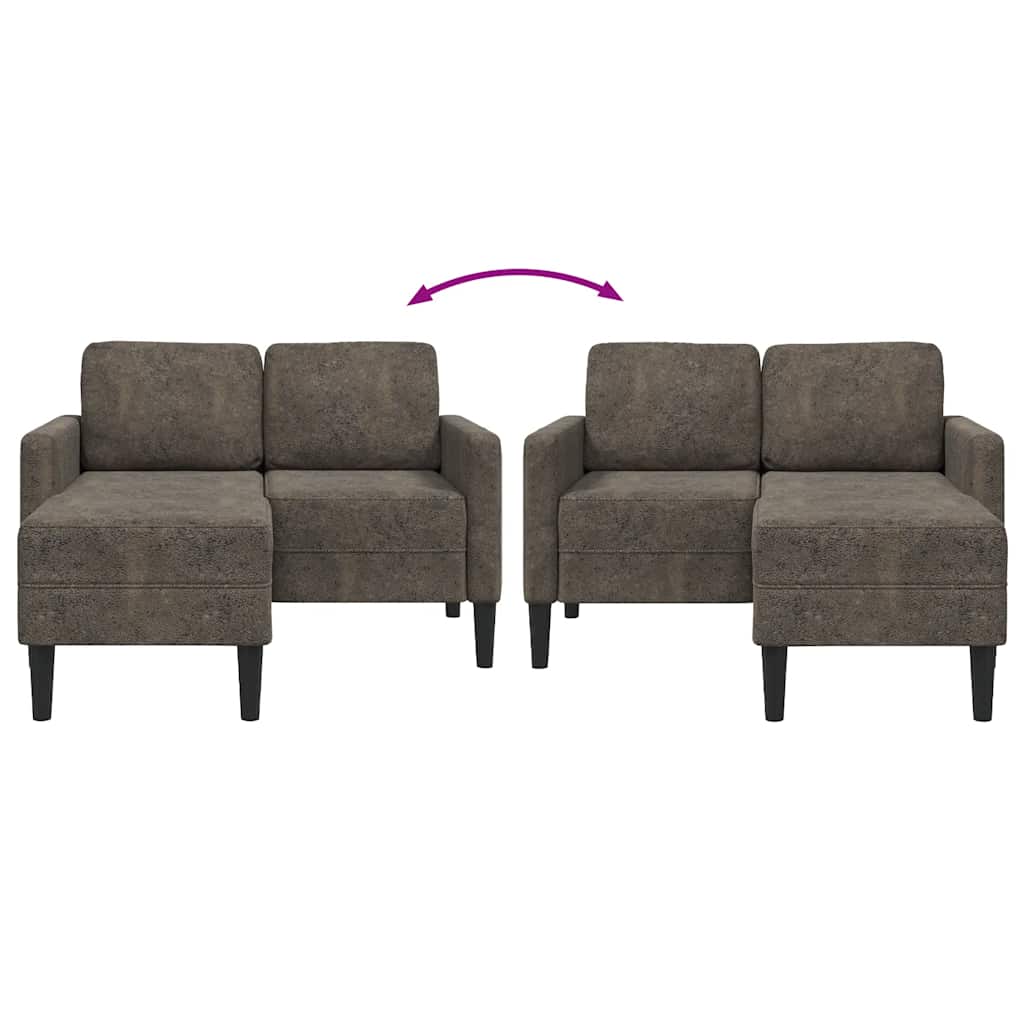 Canapé 2 places avec méridienne en L gris foncé 125 cm cuir artificiel