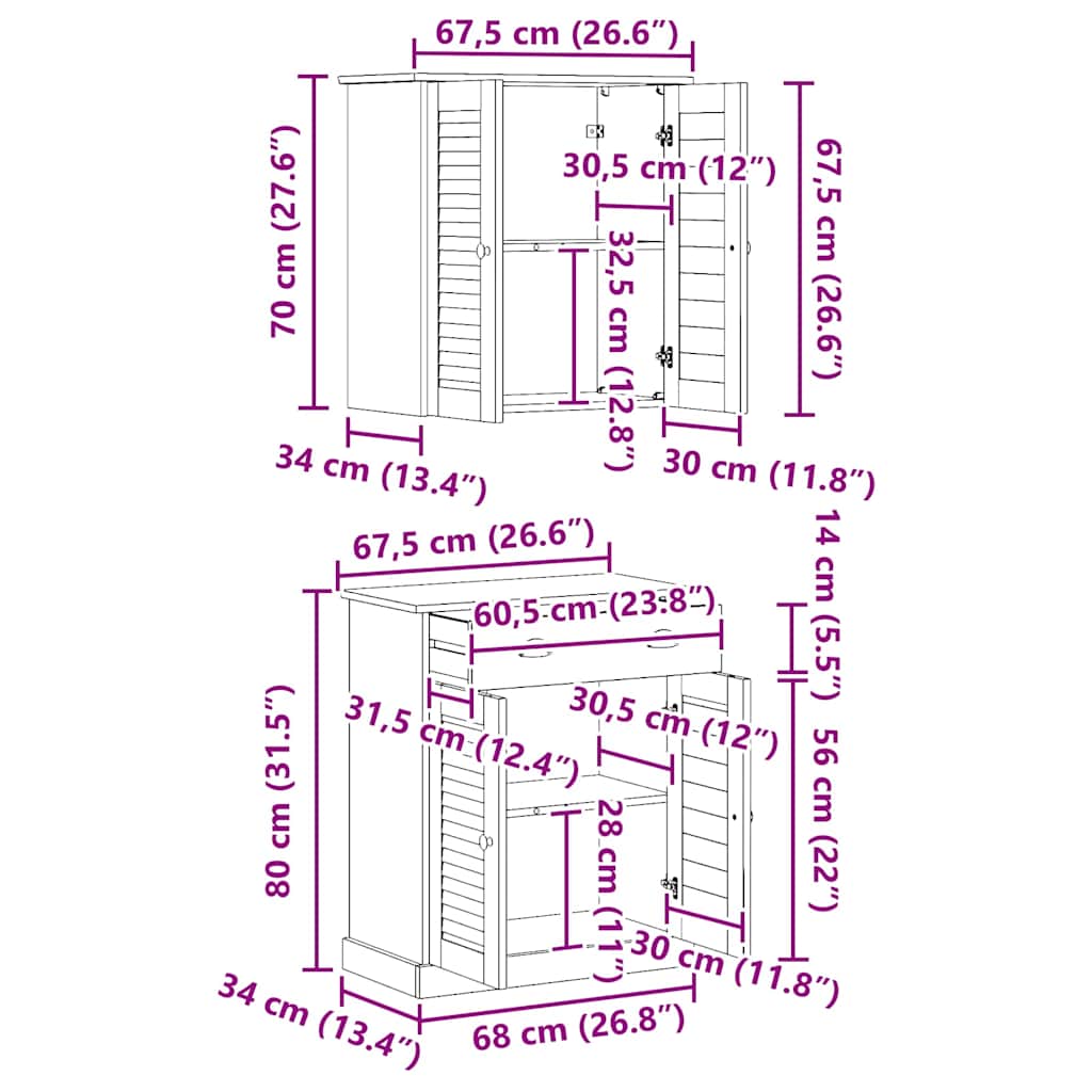 Badezimmermöbel Set mit Regal 2 pcs Braun 67,5 x 34 x 80 cm
