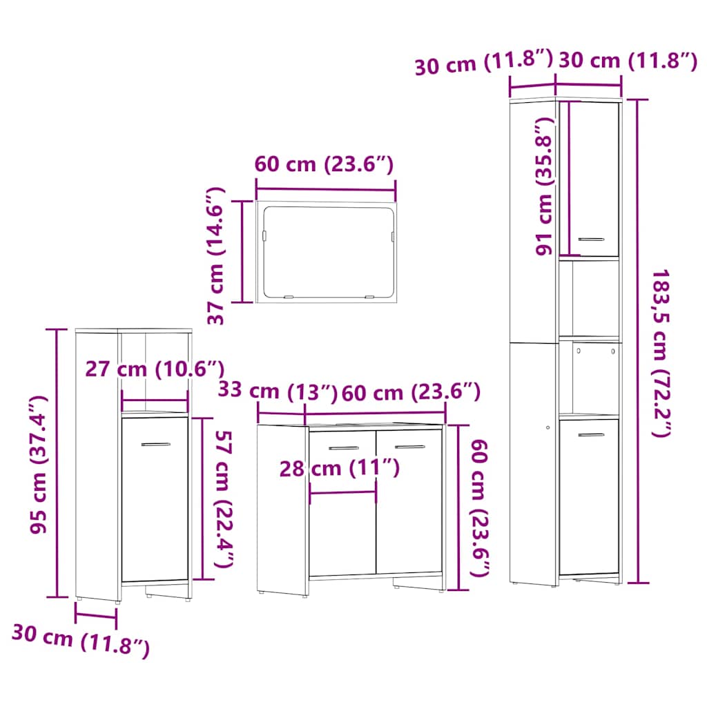4-tlg. Badmöbel-Set Altholz-Optik Holzwerkstoff