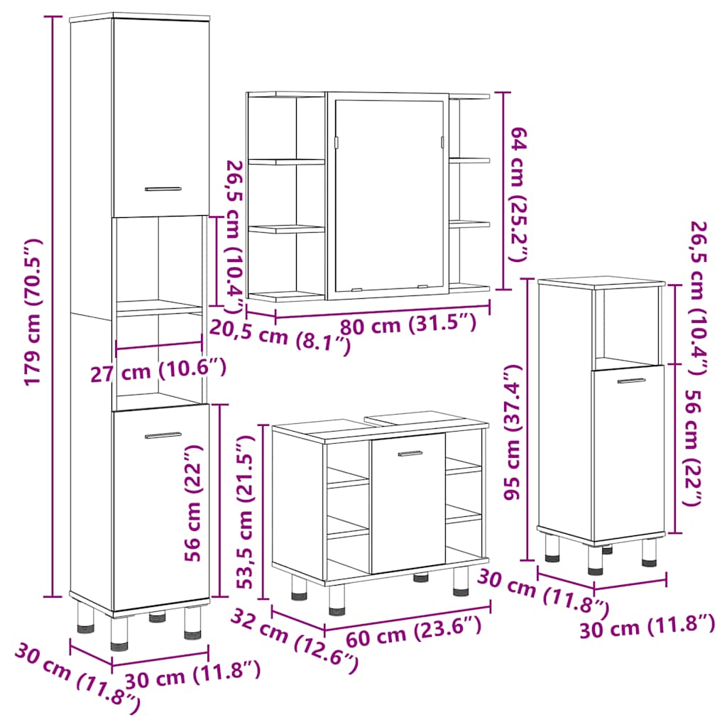 4-tlg. Badmöbel-Set Altholz-Optik Holzwerkstoff