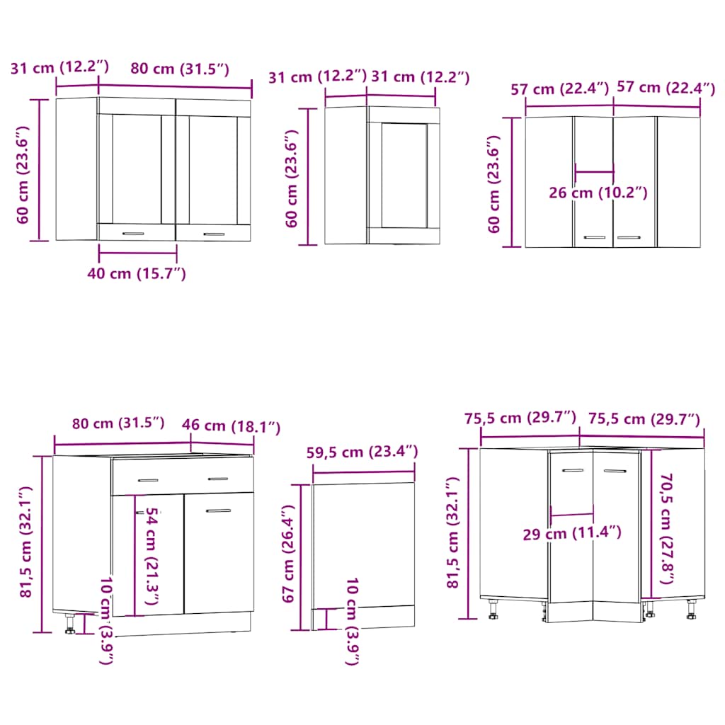 11-tlg. Küchenschrank-Set Lyon Altholz-Optik Holzwerkstoff