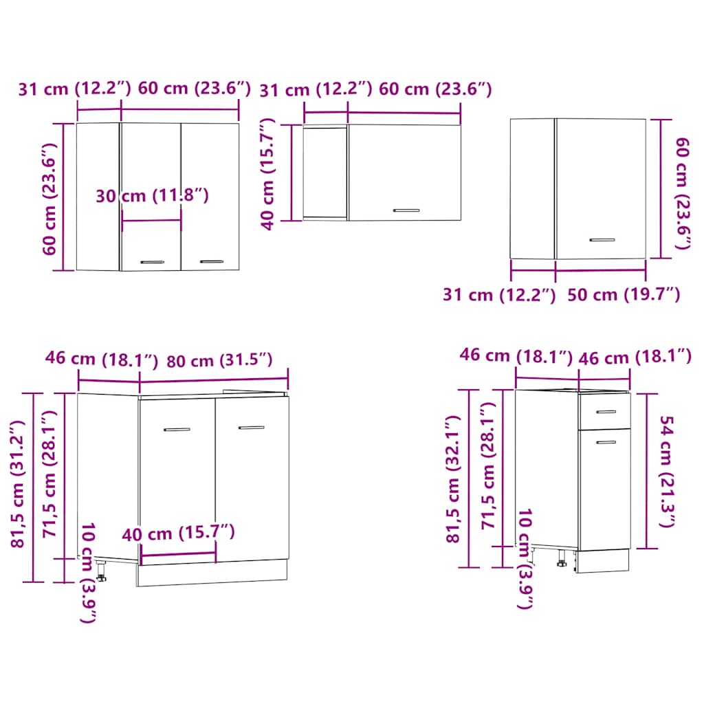 11-tlg. Küchenschrank-Set Lyon Altholz-Optik Holzwerkstoff