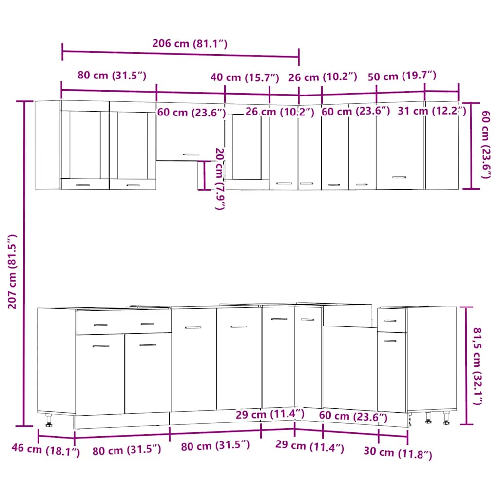 11-tlg. Küchenschrank-Set Lyon Altholz-Optik Holzwerkstoff