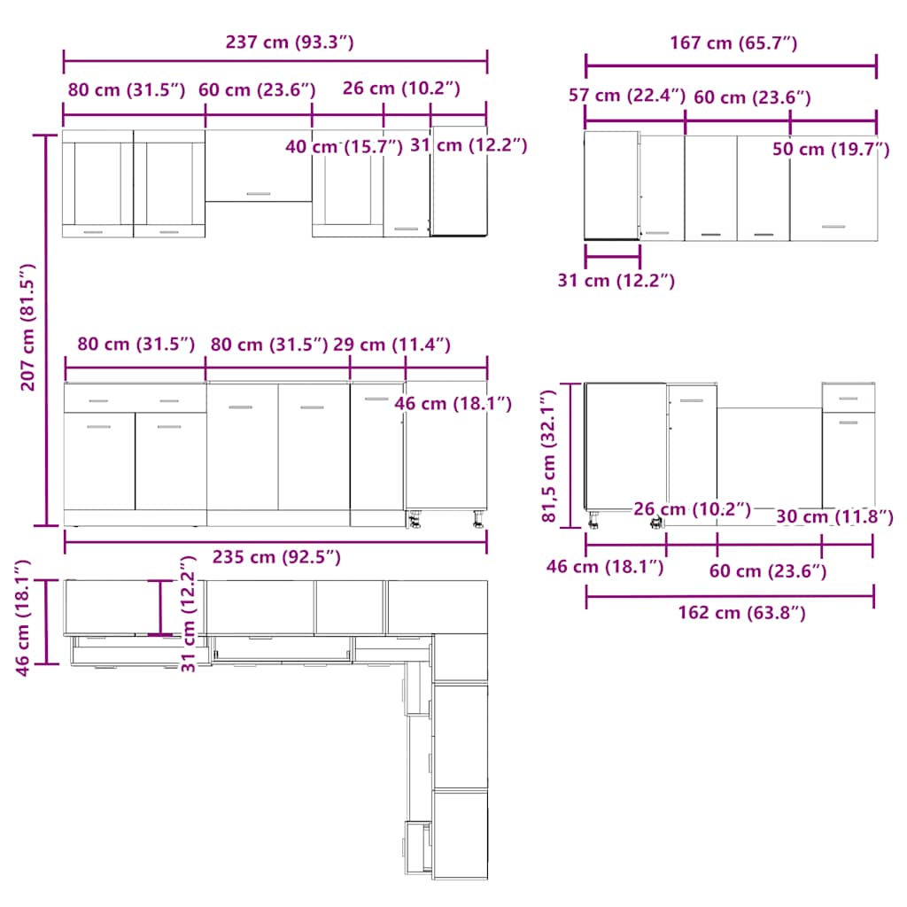 11-tlg. Küchenschrank-Set Lyon Artisan-Eiche Holzwerkstoff