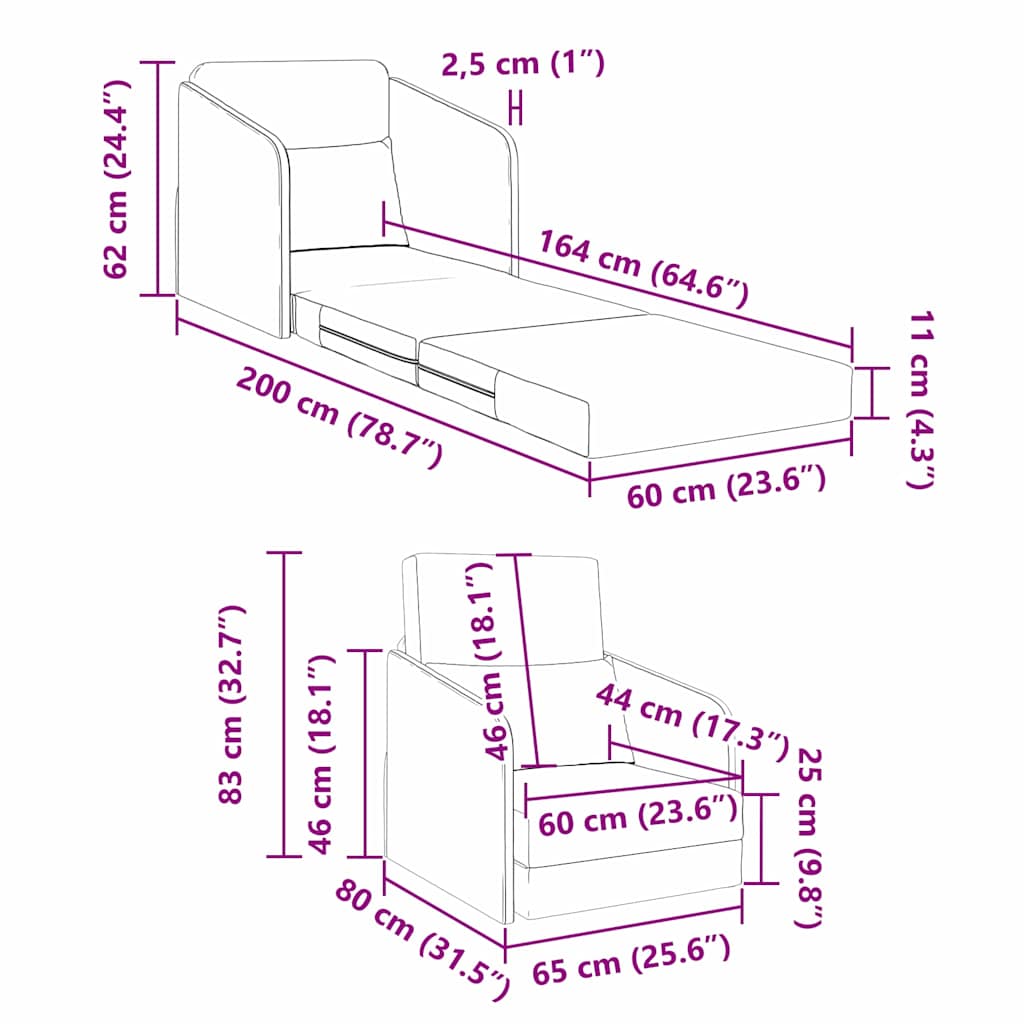 Sofa Bett Dunkelgrau 65 x 80 x 83 cm Stoff