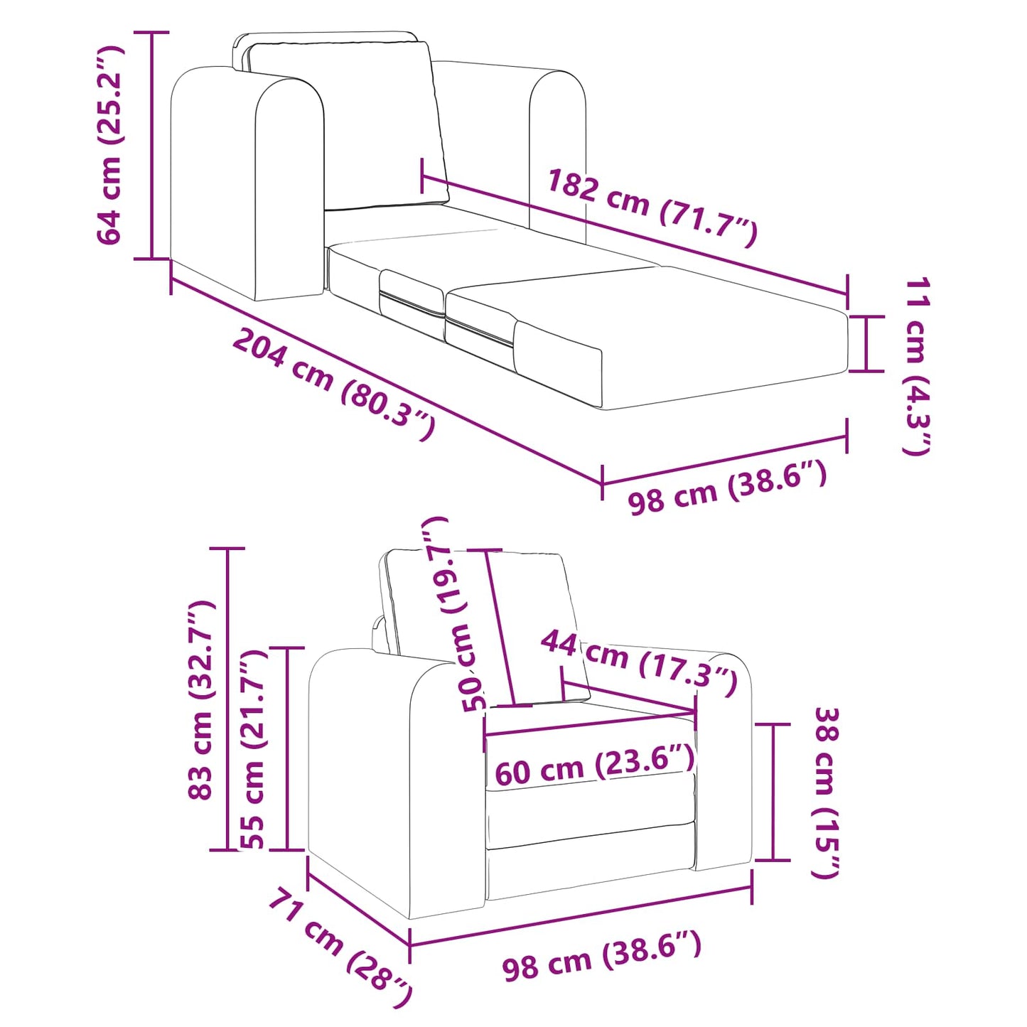 Schlafsofa Wolkengrau 98 x 71 x 83 cm Stoff