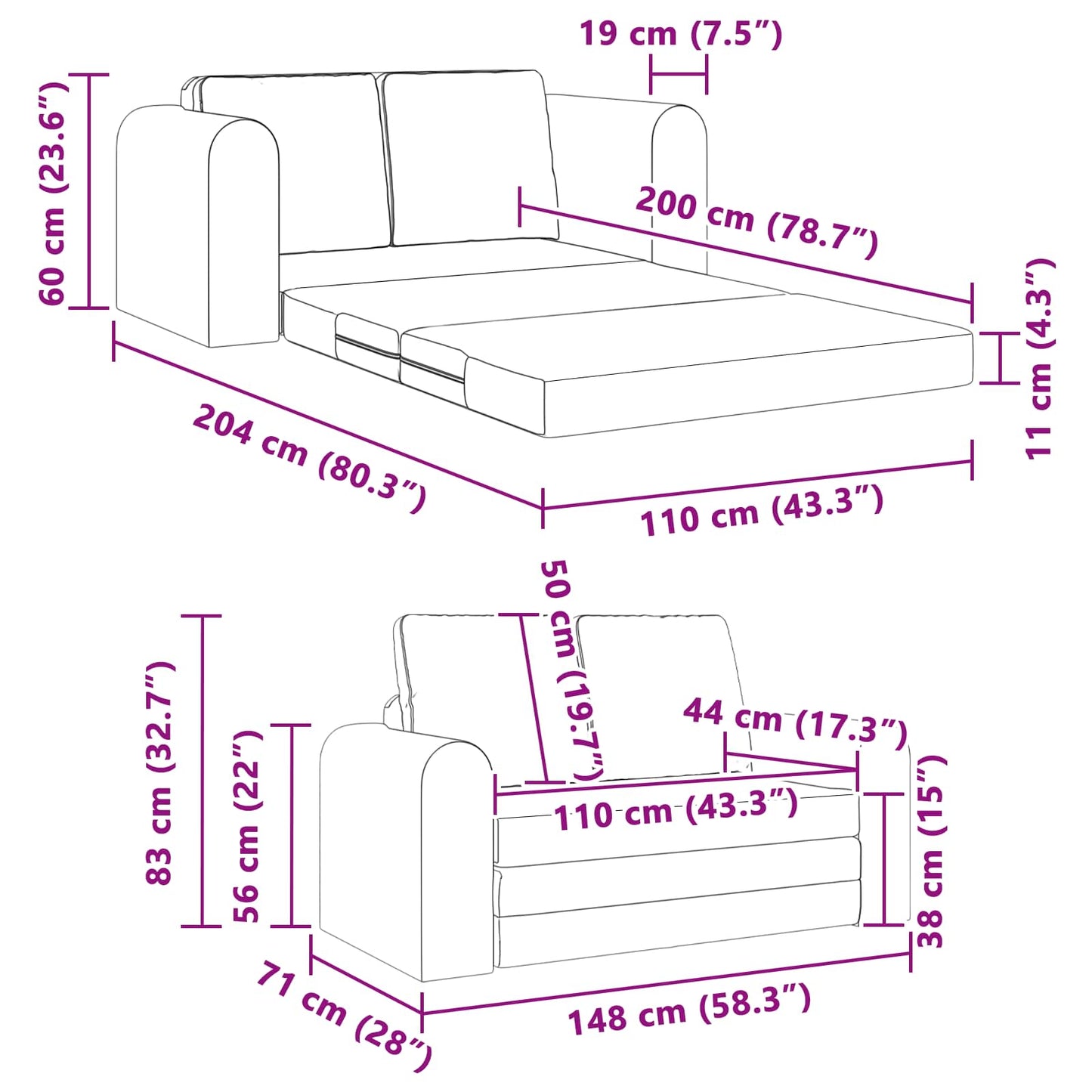 Schlafsofa Gelb 148 x 71 x 83 cm Samt