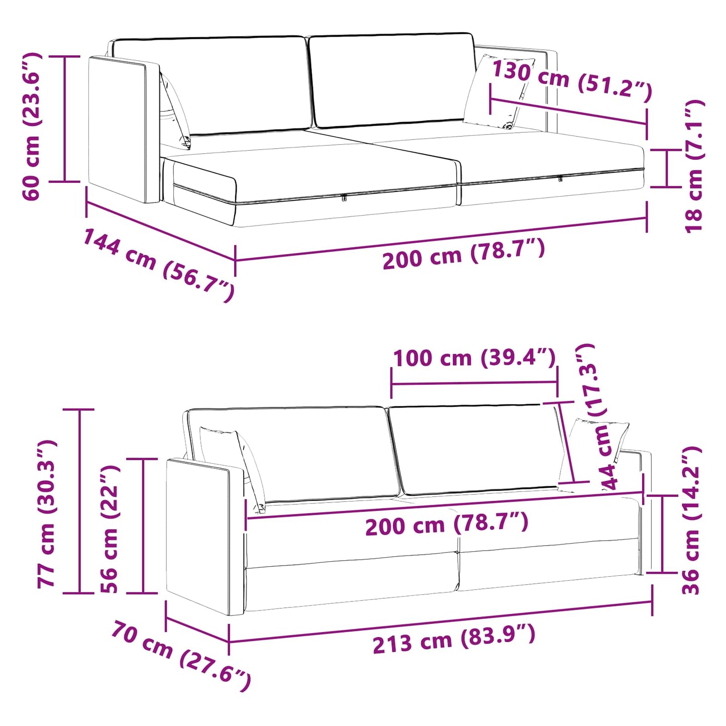 Boden-Sofa-Bett Creme 213 x 70 x 77 cm Samt