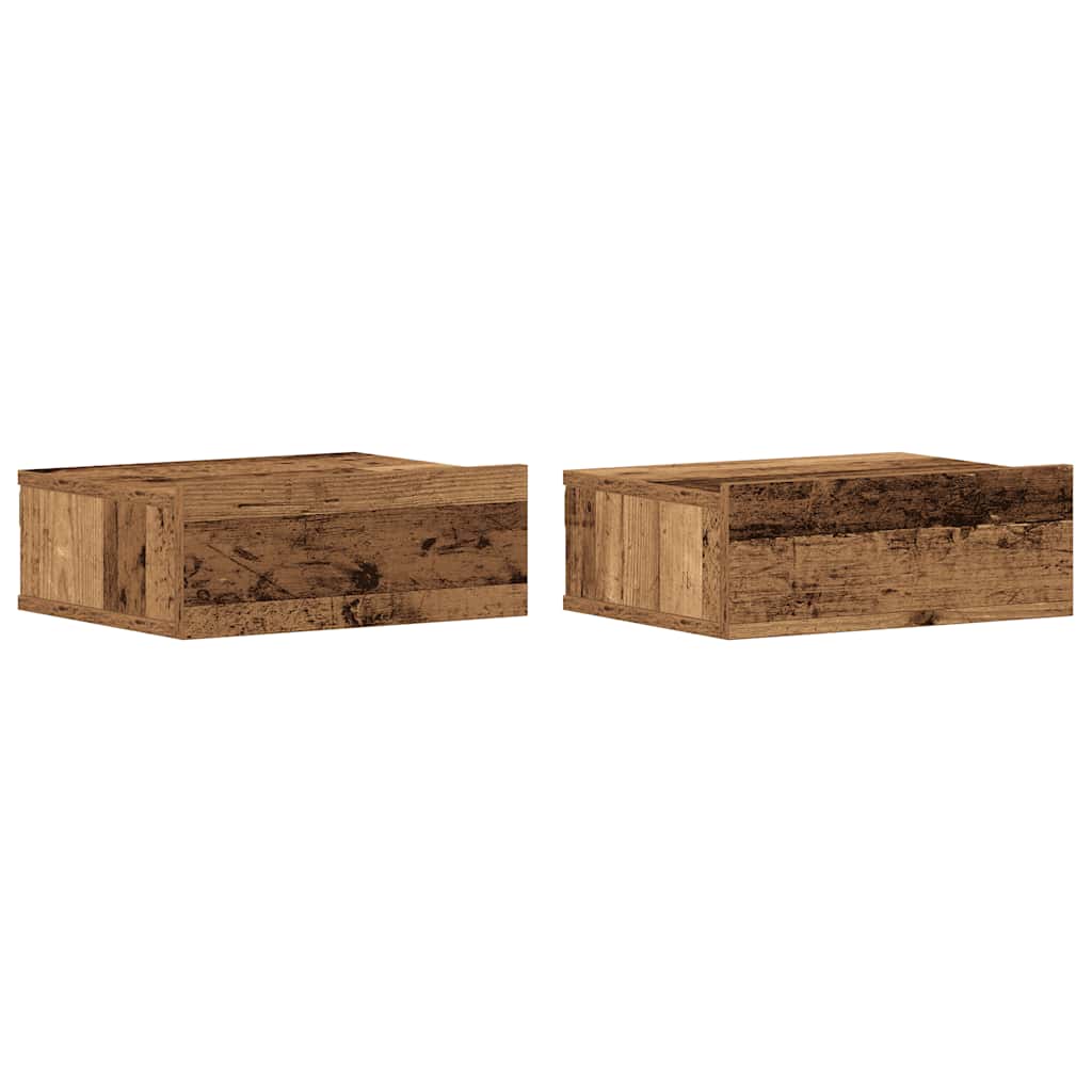 Tables de chevet suspendues, lot de 2, aspect bois de récupération, 40 x 32 x 15 cm