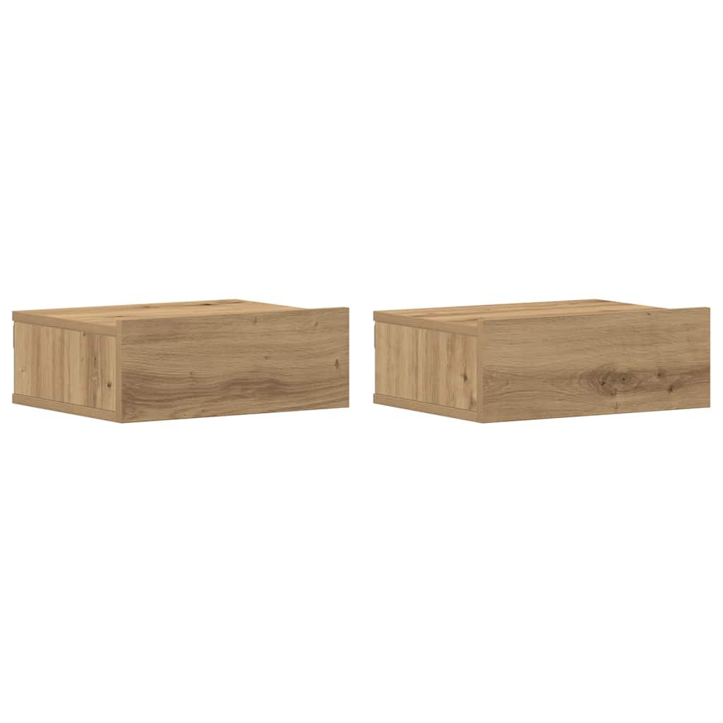 Tables de chevet suspendues, lot de 2, chêne artisanal, 40 x 32 x 15 cm