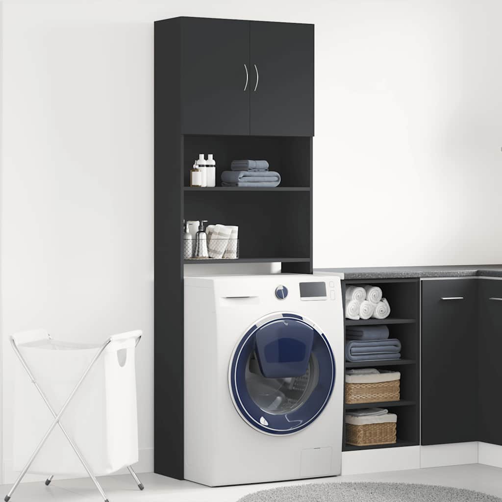 Meuble pour machine à laver noir 64x24x190 cm en matériau à base de bois