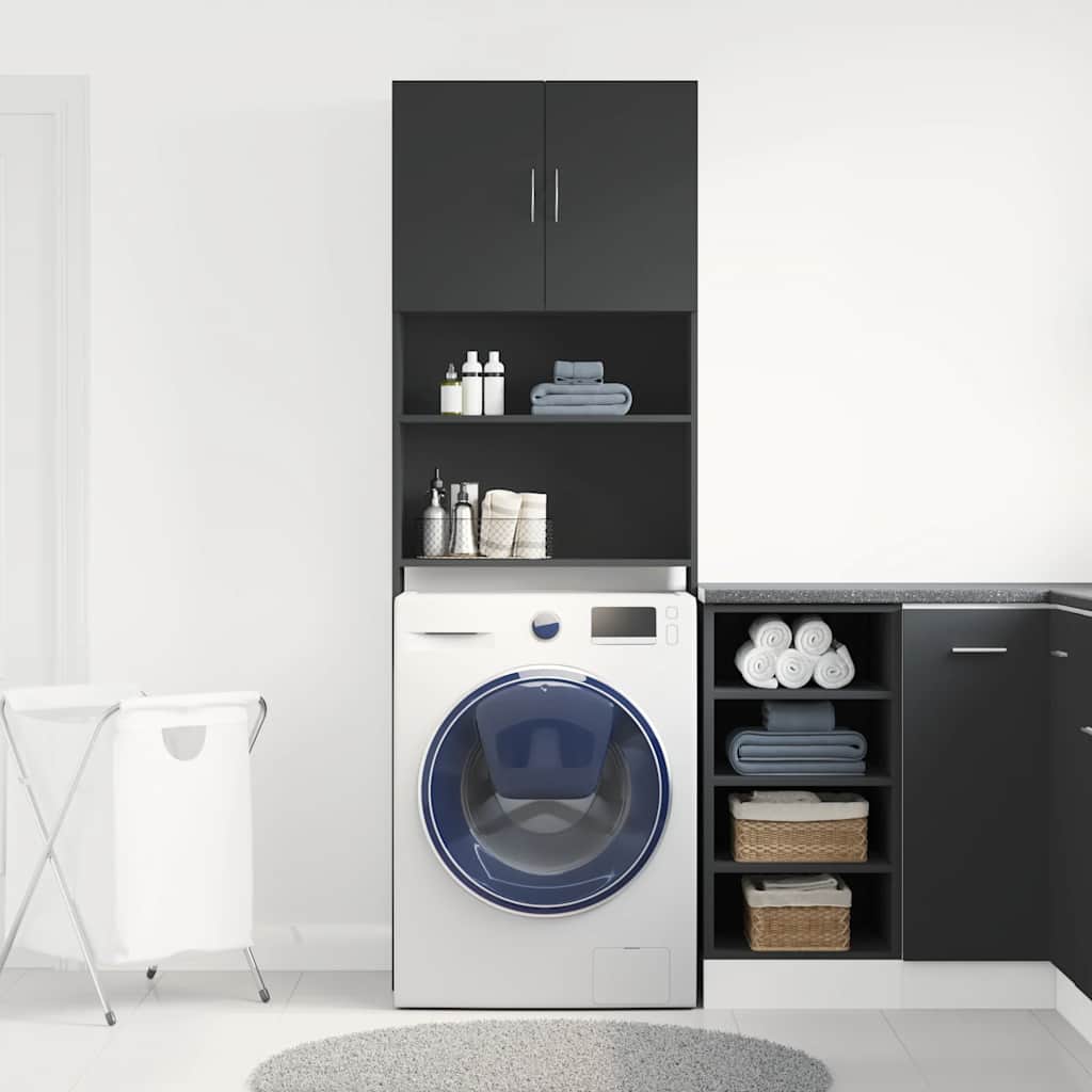 Meuble pour machine à laver noir 64x24x190 cm en matériau à base de bois