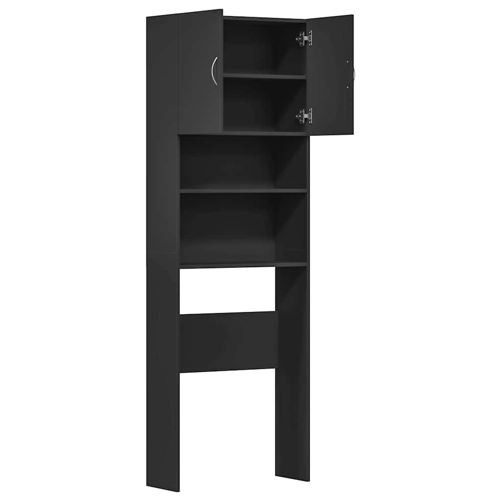 Meuble pour machine à laver noir 64x24x190 cm en matériau à base de bois